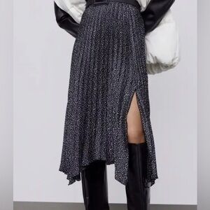 Zara Black and White Dotted Midi Skirt